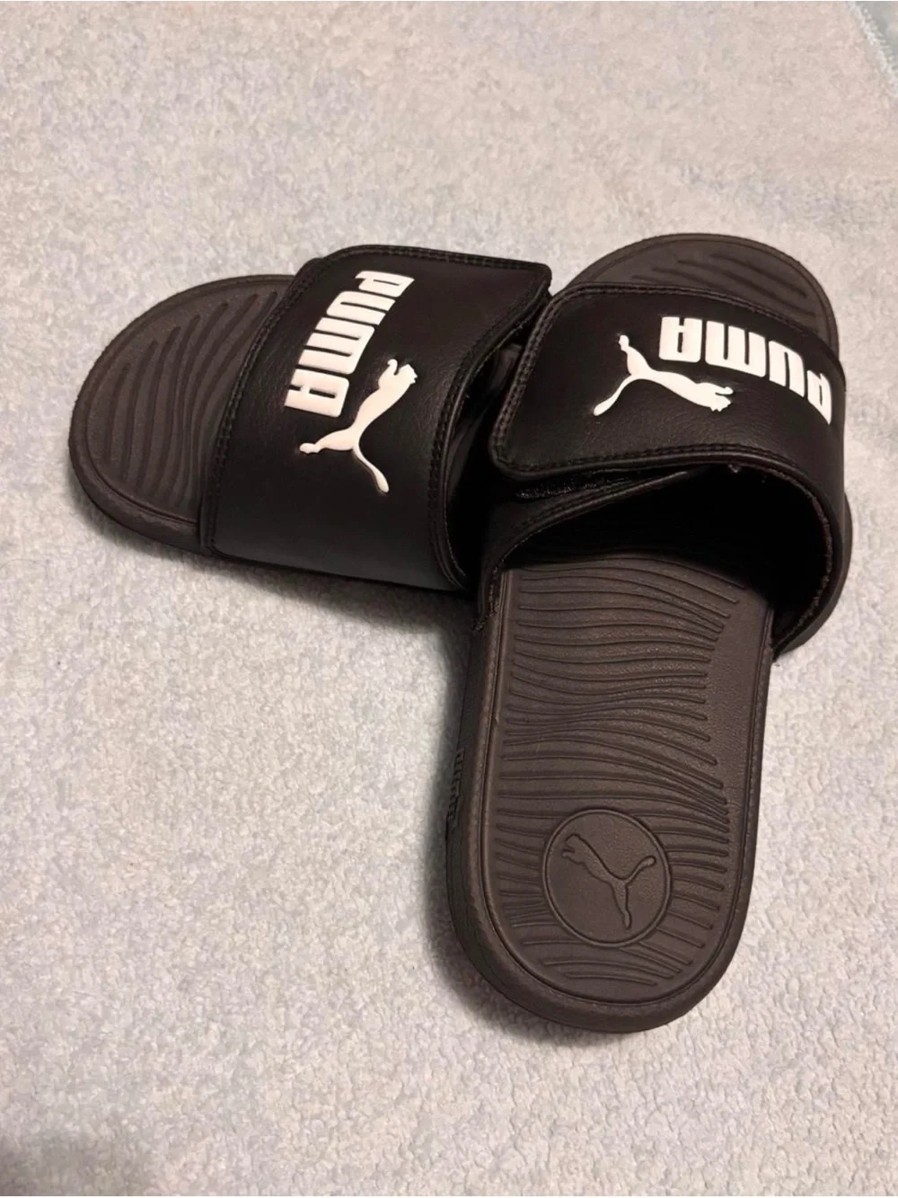 Puma Kids Black Slide Sandals with White Logo